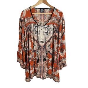 Angie Long Sleeve Boho Top Shirt Women Size 3X